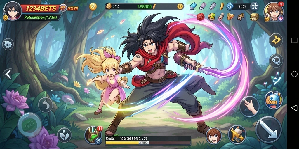 Screenshot gameplay 1234BETS menampilkan aksi seru karakter anime.