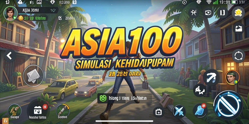 Screenshot gameplay menunjukkan interaksi dalam simulasi kehidupan ASIA100.
