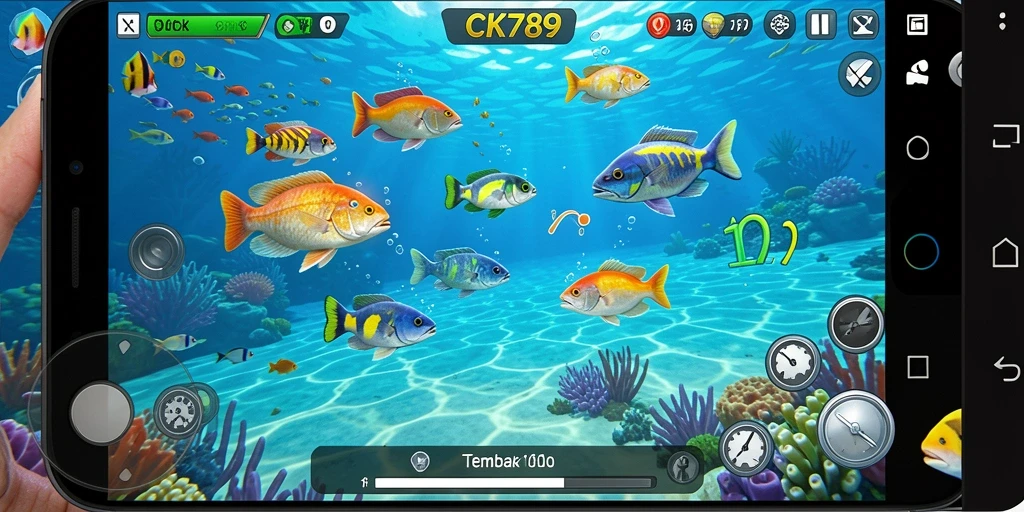 Tampilan gameplay CK789 dengan aksi tembak ikan yang seru.