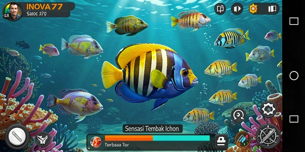Screenshot menunjukkan aksi seru dalam game Tembak Ikan.