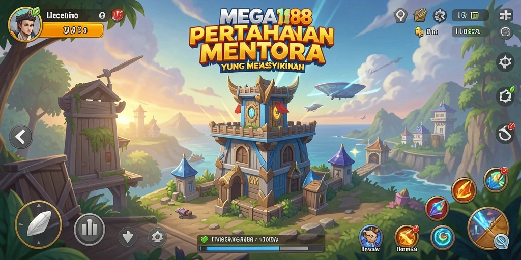 Screenshot gameplay MEGA188 menunjukkan aksi menara menghadapi gelombang musuh.