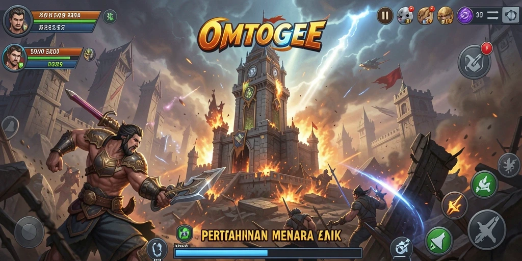 Gameplay menarik OMTOGEL menampilkan pertahanan menara yang intens.