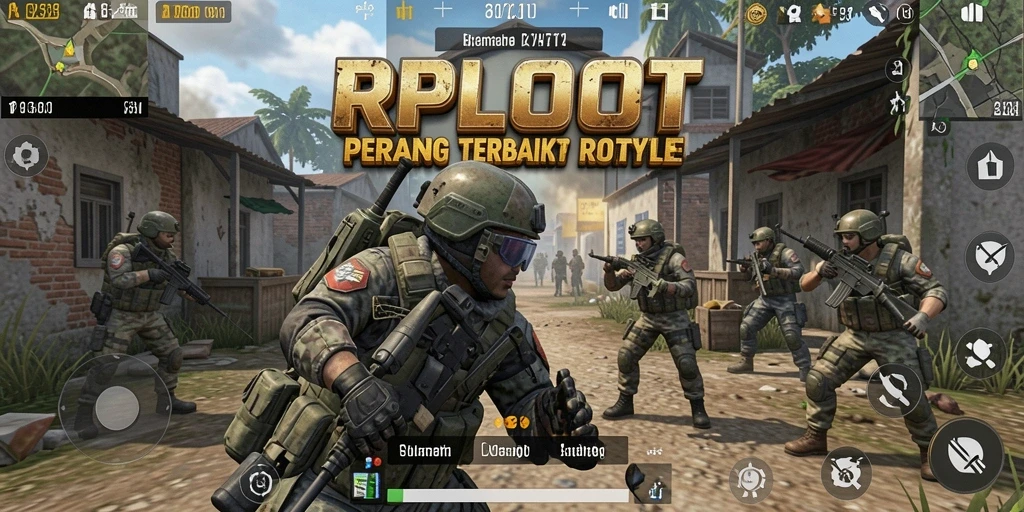 Screenshot utama RPLOOT menampilkan pertempuran seru dalam skenario Battle Royale.