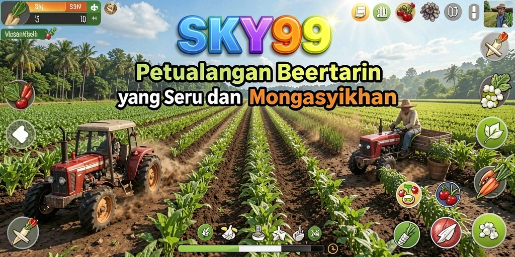 Screenshot gameplay SKY99 yang menampilkan keseruan bertani.