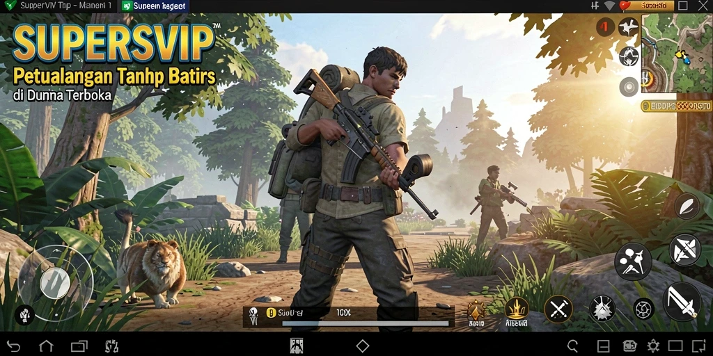 Tangkapan layar gameplay SUPERSVIP menampilkan petualangan seru di dunia terbuka.