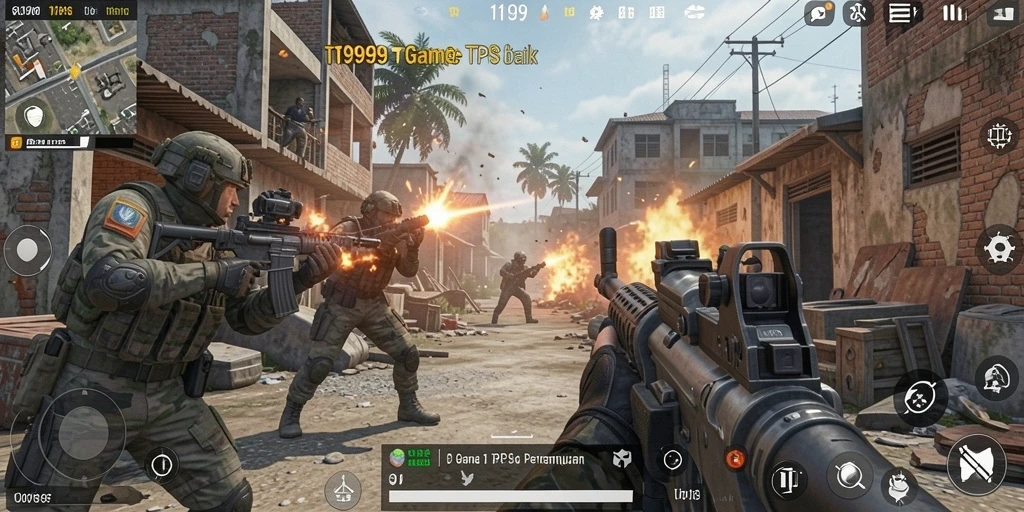 Screenshot gameplay T9999 yang menampilkan aksi pertempuran seru.